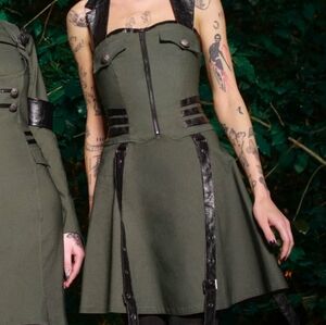 XL Killstar Psy-Op Military Green Halter Skater Buckle Dress Pinup Goth Punk